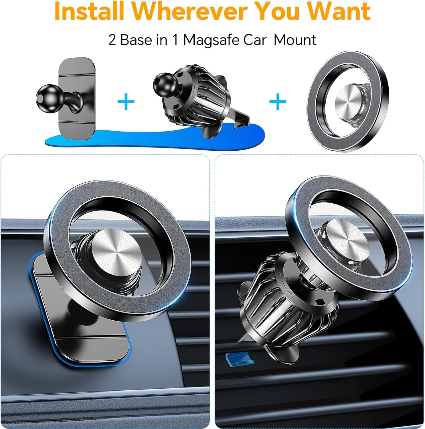 Kaistyle for Magsafe Car Mount【20 Strong Magnets】Magnetic Phone Holder for Car Phone Holder Mount Dash Mounted Holders Cell Phone Holders for Your Car Accessories for Women Men for iPhone 17 16 15 14 thumbnail 2