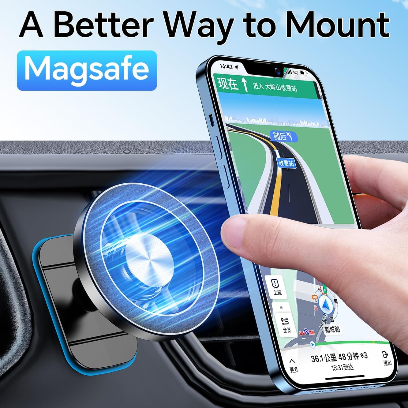 Kaistyle for Magsafe Car Mount【20 Strong Magnets】Magnetic Phone Holder for Car Phone Holder Mount Dash Mounted Holders Cell Phone Holders for Your Car Accessories for Women Men for iPhone 17 16 15 14 thumbnail 3
