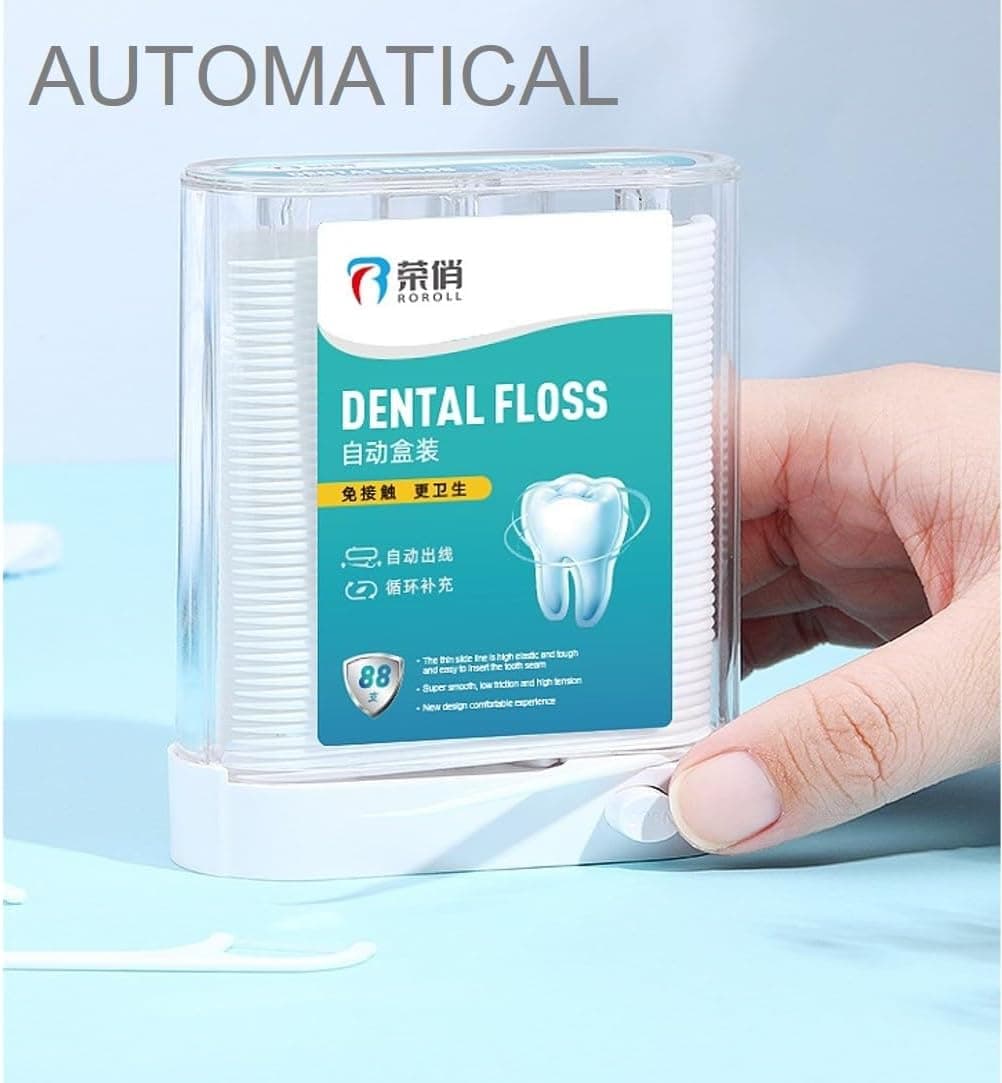 Dental Floss Picks, Flossers Picks for Adult Teeth, Packed in 1pc of Refillable Auto-Ejection-Case and 3pcs of Portable Cases, Hygienic Convenient, Smart Buy, 442pcs (White) thumbnail 2
