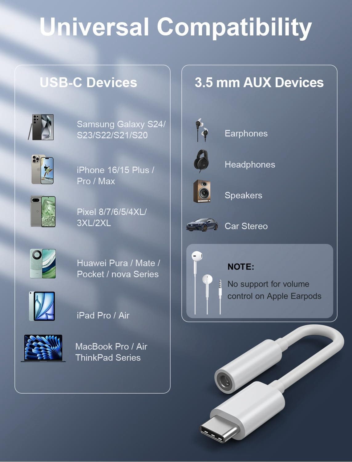 USB-C to 3.5mm Audio Headphone Adapter - HiFi 2 Pack Compatible with Apple iPhone 17 16 15 Samsung Galaxy S25 S24 S23 S22 S21 Plus Pro Max Ultra Pixel iPad - Type C to Aux Cord Jack Dongle Adapter thumbnail 4