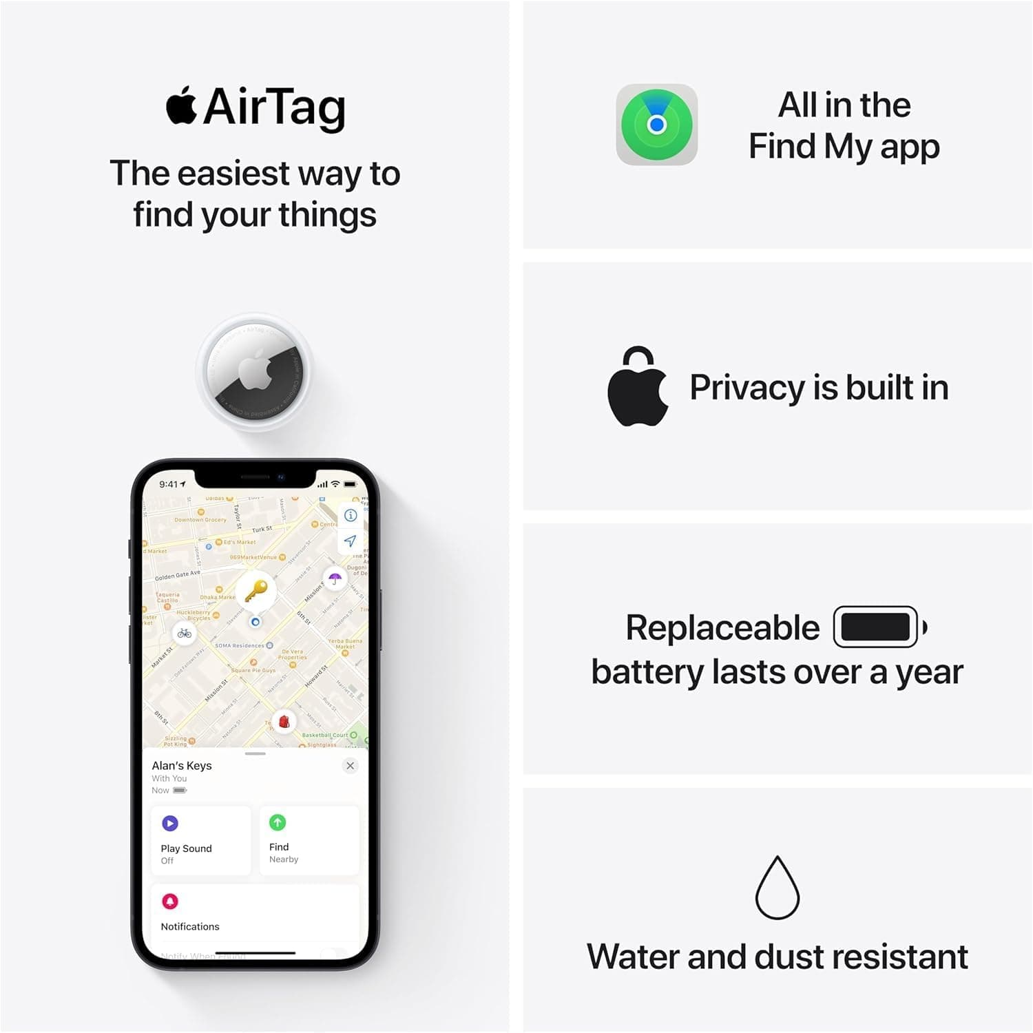 Apple AirTag 4 Pack. Keep Track of and find Your Keys, Wallet, Luggage, Backpack, and More. Simple one-tap Set up with iPhone or iPad thumbnail 6