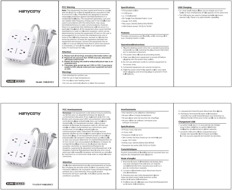 Surge Protector Power Strip - HANYCONY 8 Outlets 4 USB (2 USB C) Charging Ports, Multi Plug Outlet Extender, 5Ft Braided Extension Cord, Flat Plug Wall Mount Desk Charging Station for Home Office ETL thumbnail 9
