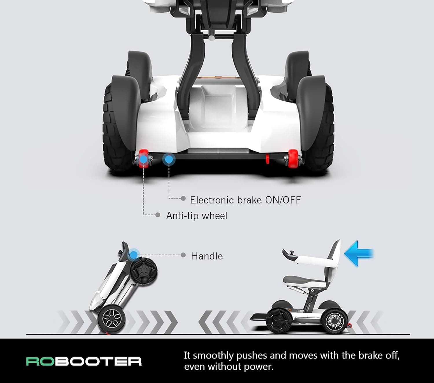ROBOOTER® X40 Intelligent Electric Powered Wheelchair Device, Automatic Folding, Remote Controlled, Smart, Compact Heavy Duty Mobile, Powerful Dual Motor, Foldable Portable Motorized Mobility Scooter thumbnail 9