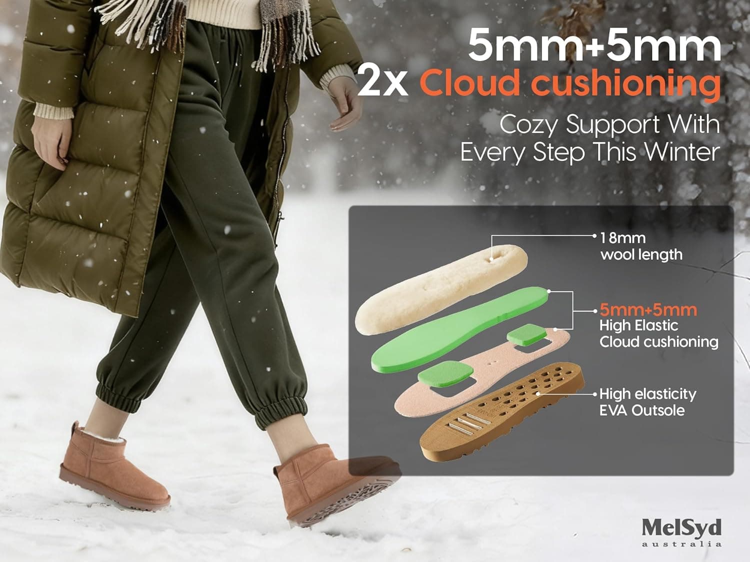 Mel&Syd 100% Australian Sheepskin Mini Boots with Arch Support Options - Warm Down to -22°F (-30°C) Thermal Ankle Booties - Waterproof Suede & Breathable Winter Shoes for Urban Commute & Office Wear thumbnail 4