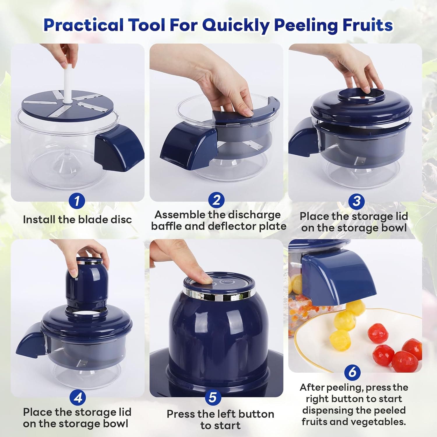 Automatic Grape Peeler Machine, Electric Garlic & Cherry Tomato Peeler Skin Remover Tool for Small Fruits, Effortless Peeling for Home Kitchen (Blue-1PC) thumbnail 7
