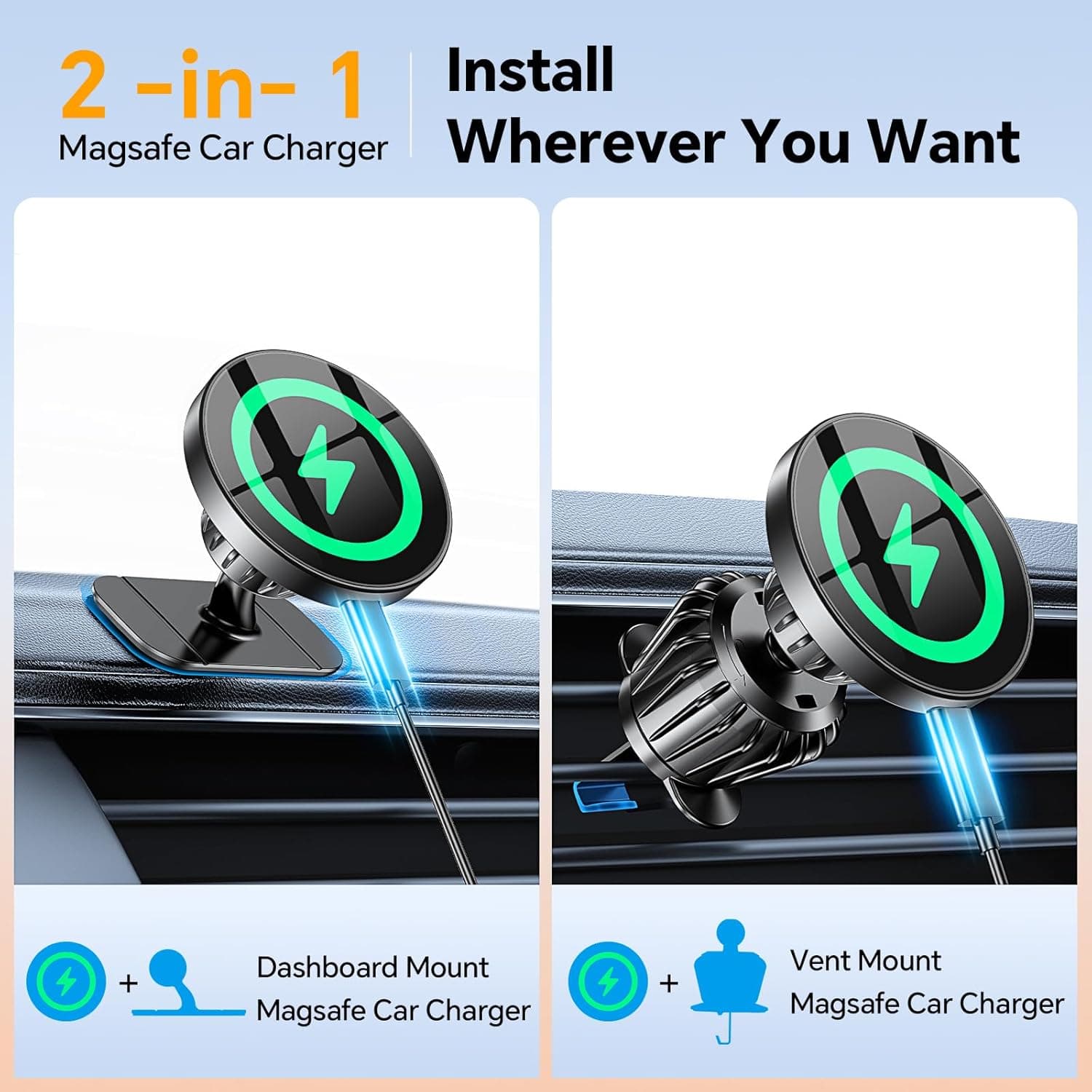 Kaistyle for MagSafe Car Mount Charger【Stronger Magnets】iPhone Magnetic Wireless Car Charger【Dashboard+Vent】 for Magsafe Charger Cell Phone Car Mount for iPhone 17 Pro Max 16 15 14 13 12 MagSafe Cases thumbnail 2