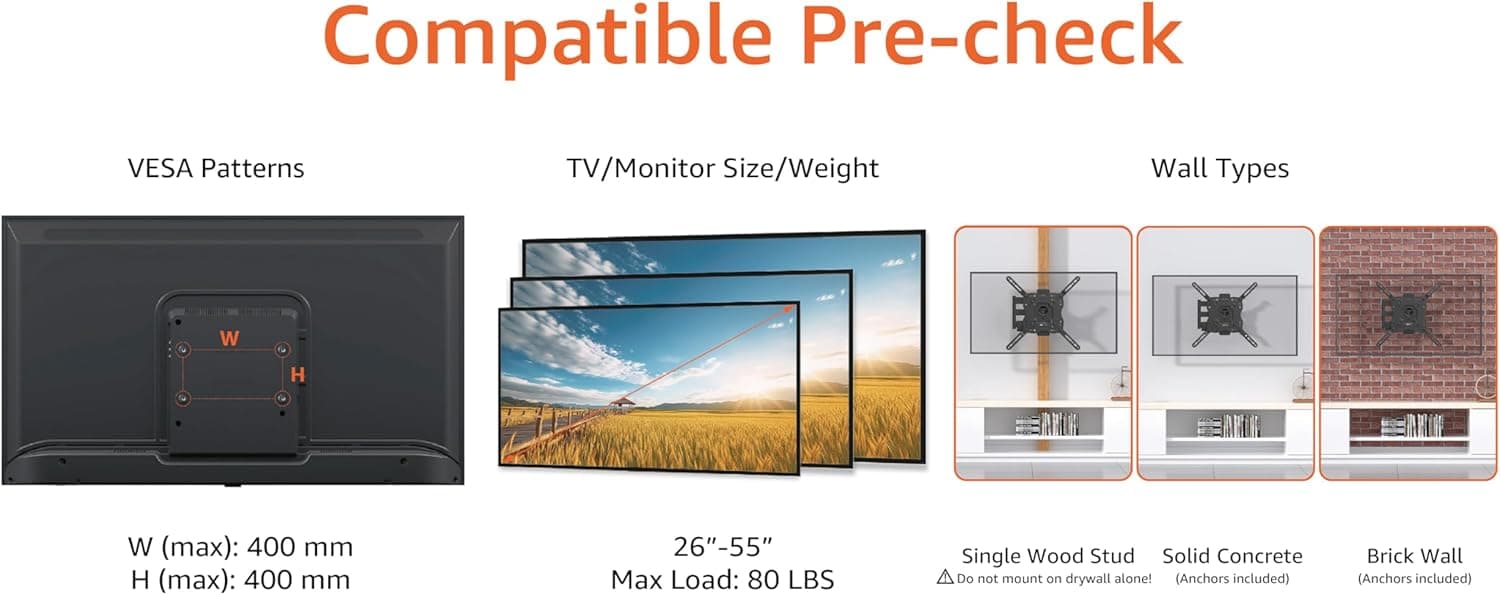 Amazon Basics Full Motion Articulating TV Monitor Wall Mount for 26" to 55" TVs and Flat Panels up to 80 Lbs, Black thumbnail 2