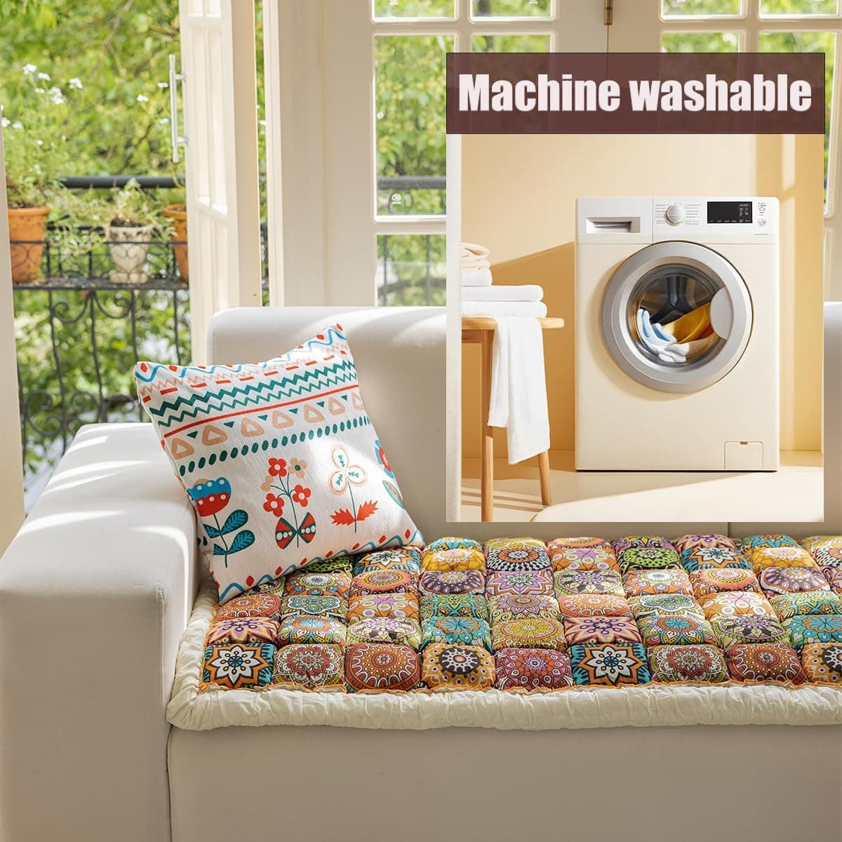 Funny Pet Couch Covers for Sofa Plush Checker Couch Cover for 3 Cushion Couch Sofa Pet Friendly (Bohemia Orange,70x150 cm/27.6x59.06 in) thumbnail 4