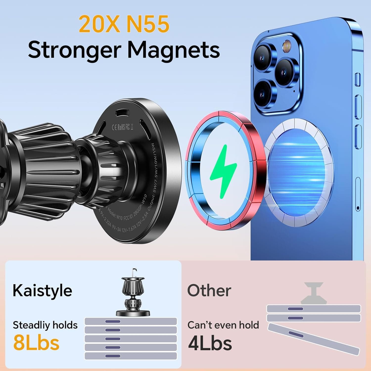Kaistyle for MagSafe Car Mount Charger【Stronger Magnets】iPhone Magnetic Wireless Car Charger【Dashboard+Vent】 for Magsafe Charger Cell Phone Car Mount for iPhone 17 Pro Max 16 15 14 13 12 MagSafe Cases thumbnail 4