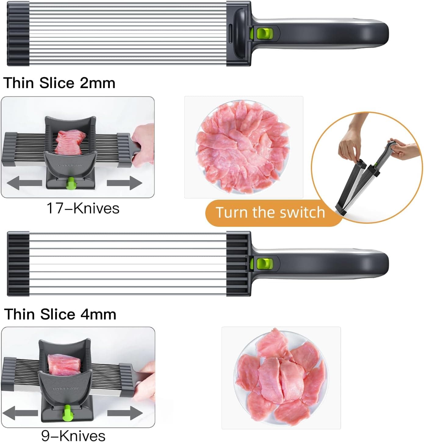 Meat Slicer for Fresh Meat,Thickness Adjustable 2 or 4 mm Manual Meat Cutter,Cleaver Kitchen Knife, Jerky Slicer Suit for Chicken Breast Beef Pork thumbnail 3