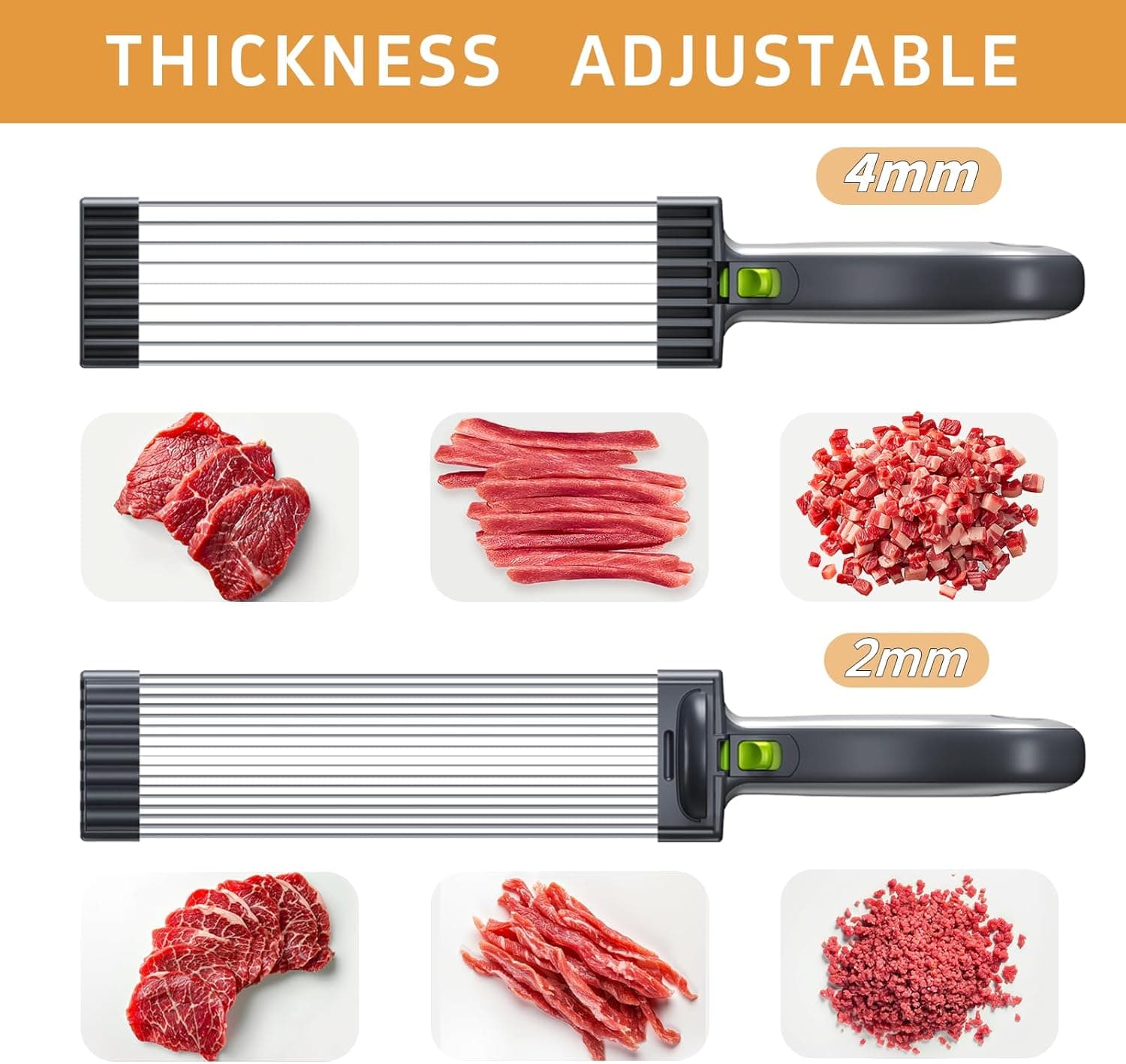 Meat Slicer for Fresh Meat,Thickness Adjustable 2 or 4 mm Manual Meat Cutter,Cleaver Kitchen Knife, Jerky Slicer Suit for Chicken Breast Beef Pork thumbnail 4