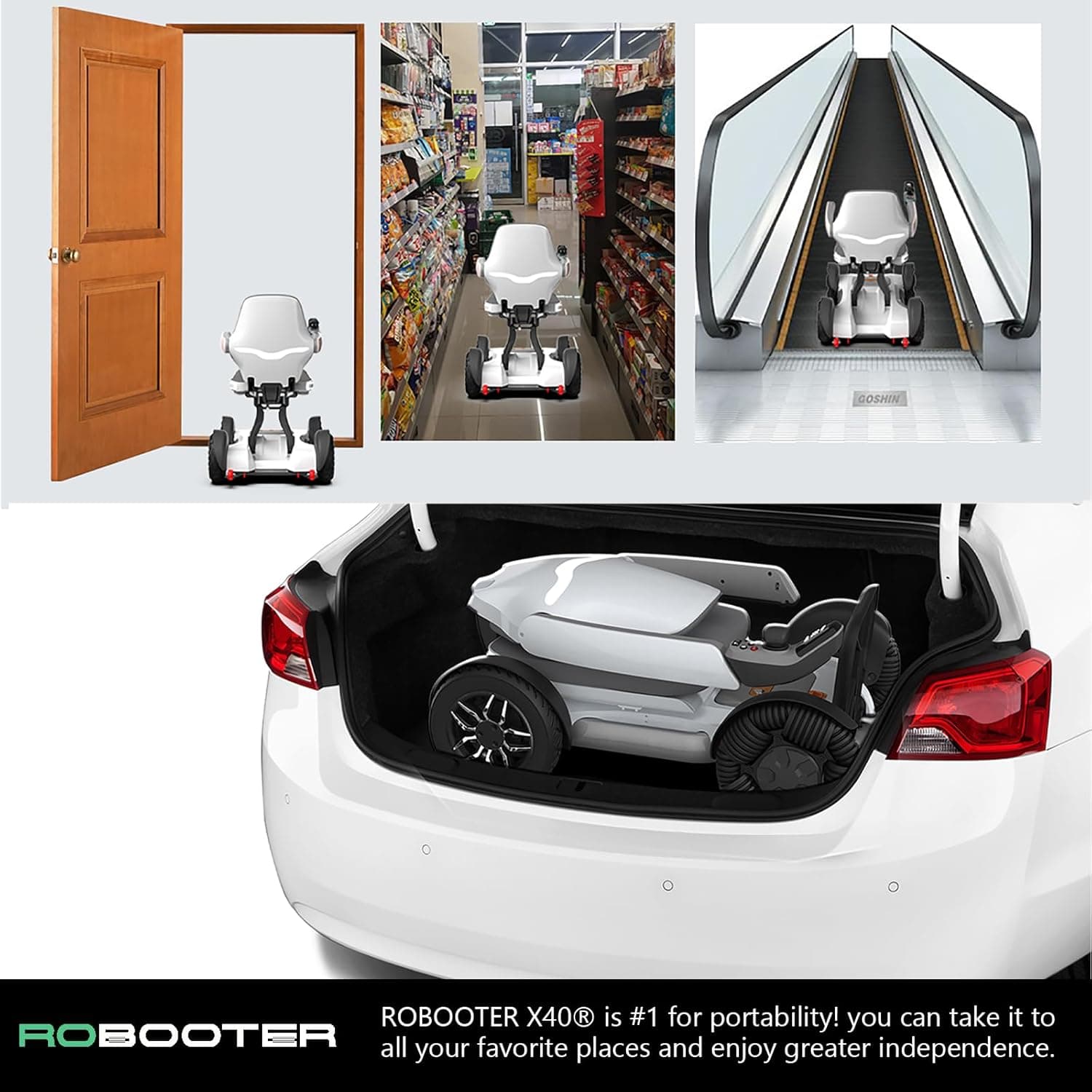 ROBOOTER® X40 Intelligent Electric Powered Wheelchair Device, Automatic Folding, Remote Controlled, Smart, Compact Heavy Duty Mobile, Powerful Dual Motor, Foldable Portable Motorized Mobility Scooter thumbnail 8