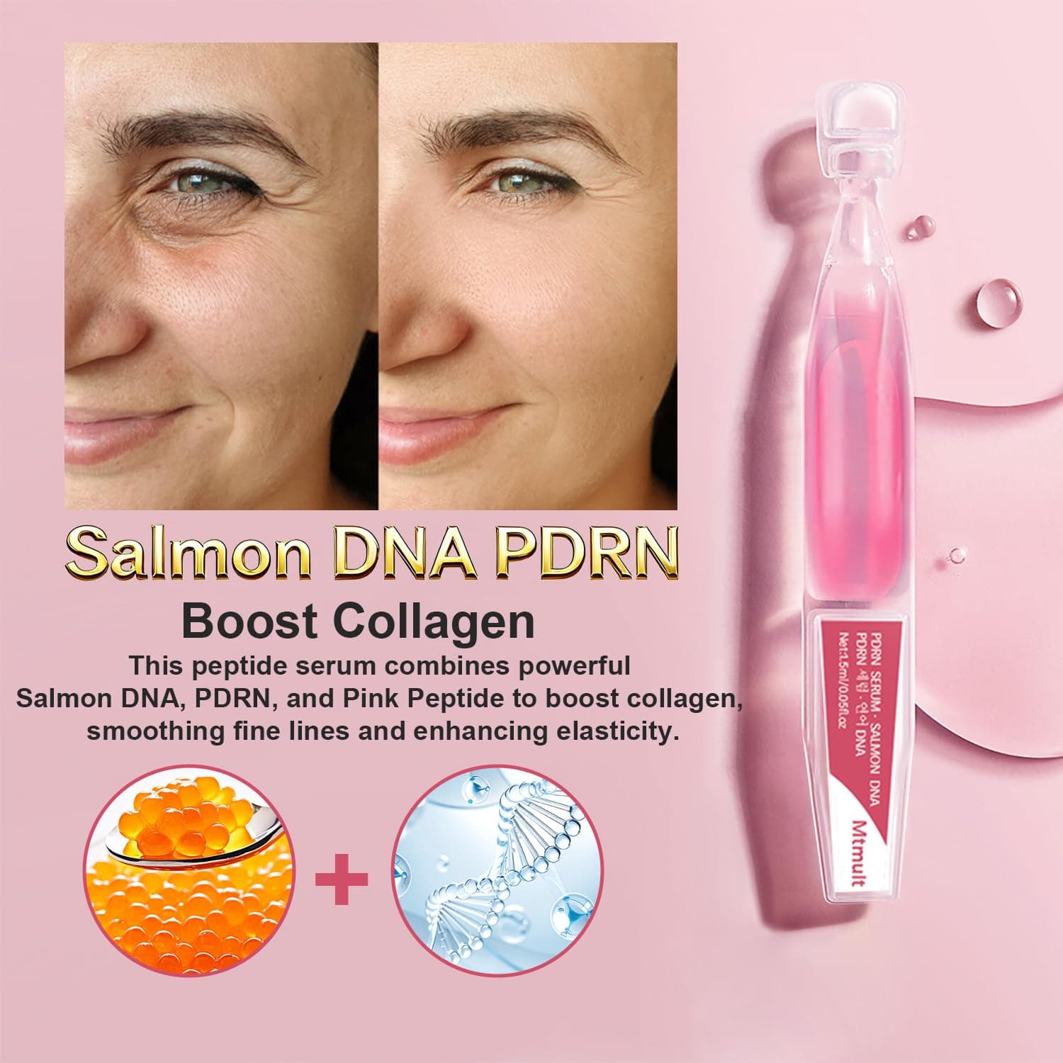 Mtmult Salmon DNA PDRN Serum - PDRN Salmon DNA Anti-Aging Ampoule with 99% Salmon DNA PDRN, Collagen & Hyaluronic Acid, 0.05 fl.oz x 30e, Firming & Moisturizing - Fuses Salmon DNA Power thumbnail 3