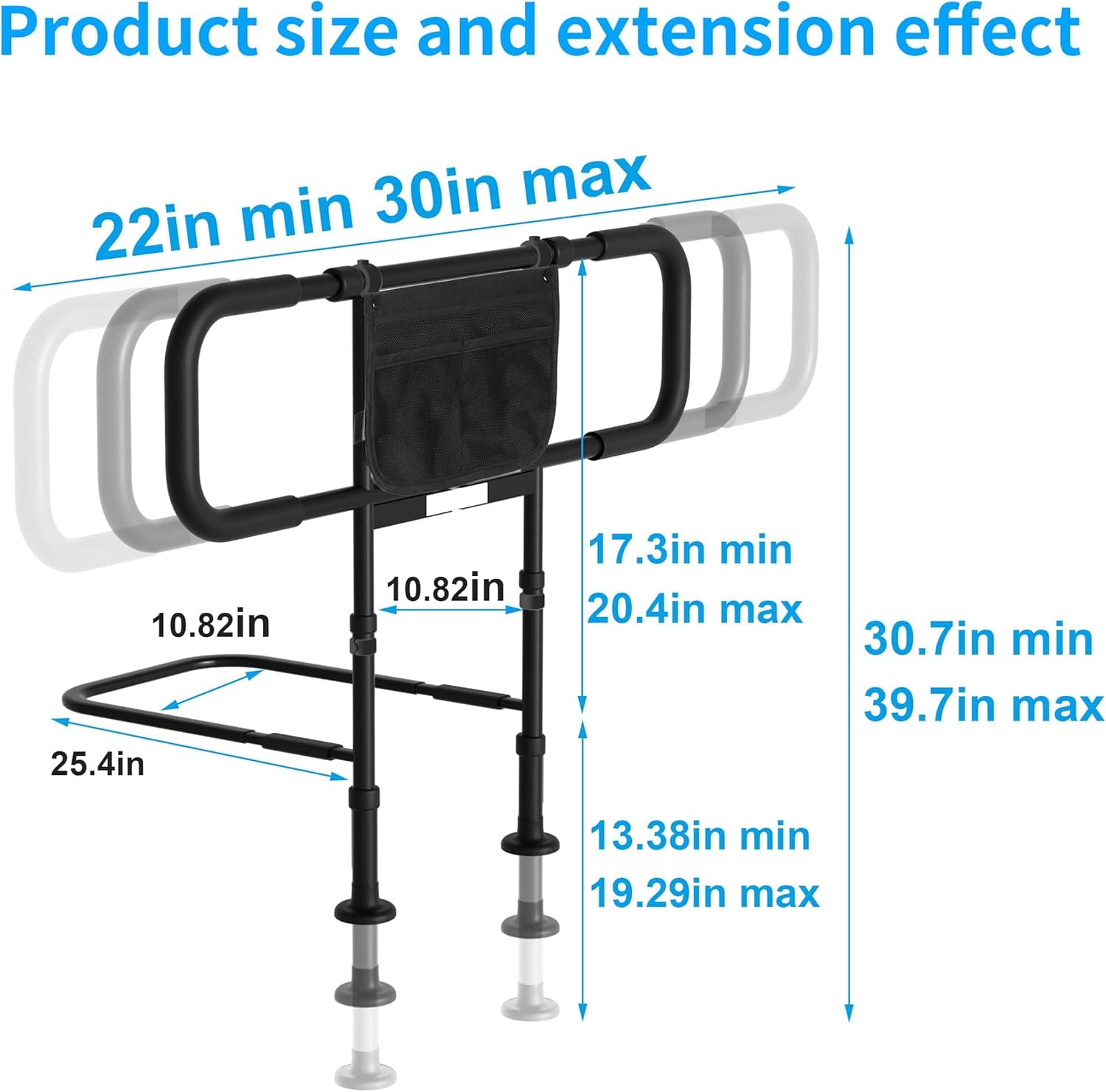 Bed Rails for Elderly Adults Safety - Adjustable Bed Side Rails with Support Leg, Bed Cane with Storage Bag and Motion Sensor Light, Fits Queen, King, Twin, Full, Supports up to 400lbs thumbnail 6