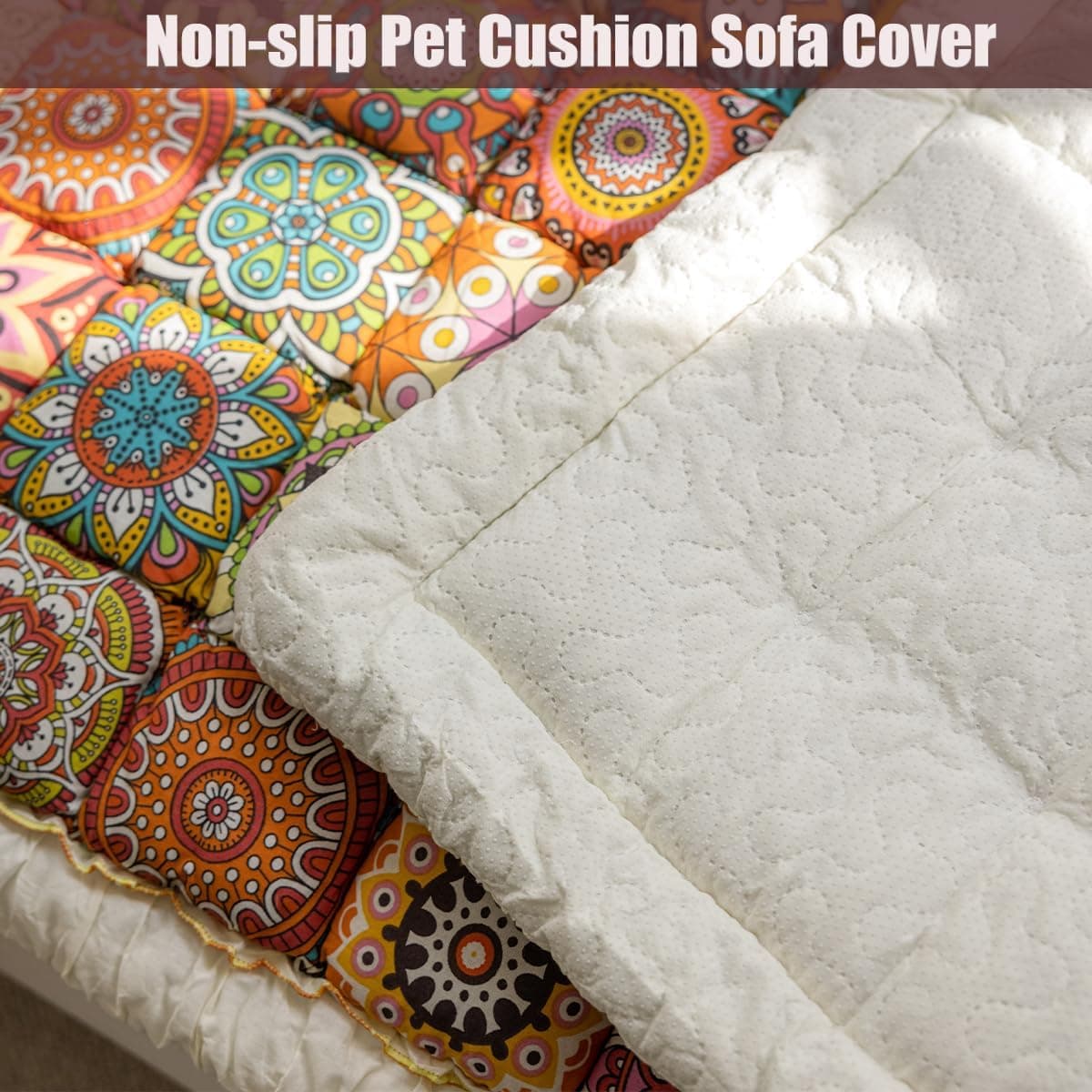 Funny Pet Couch Covers for Sofa Plush Checker Couch Cover for 3 Cushion Couch Sofa Pet Friendly (Bohemia Orange,70x150 cm/27.6x59.06 in) thumbnail 6