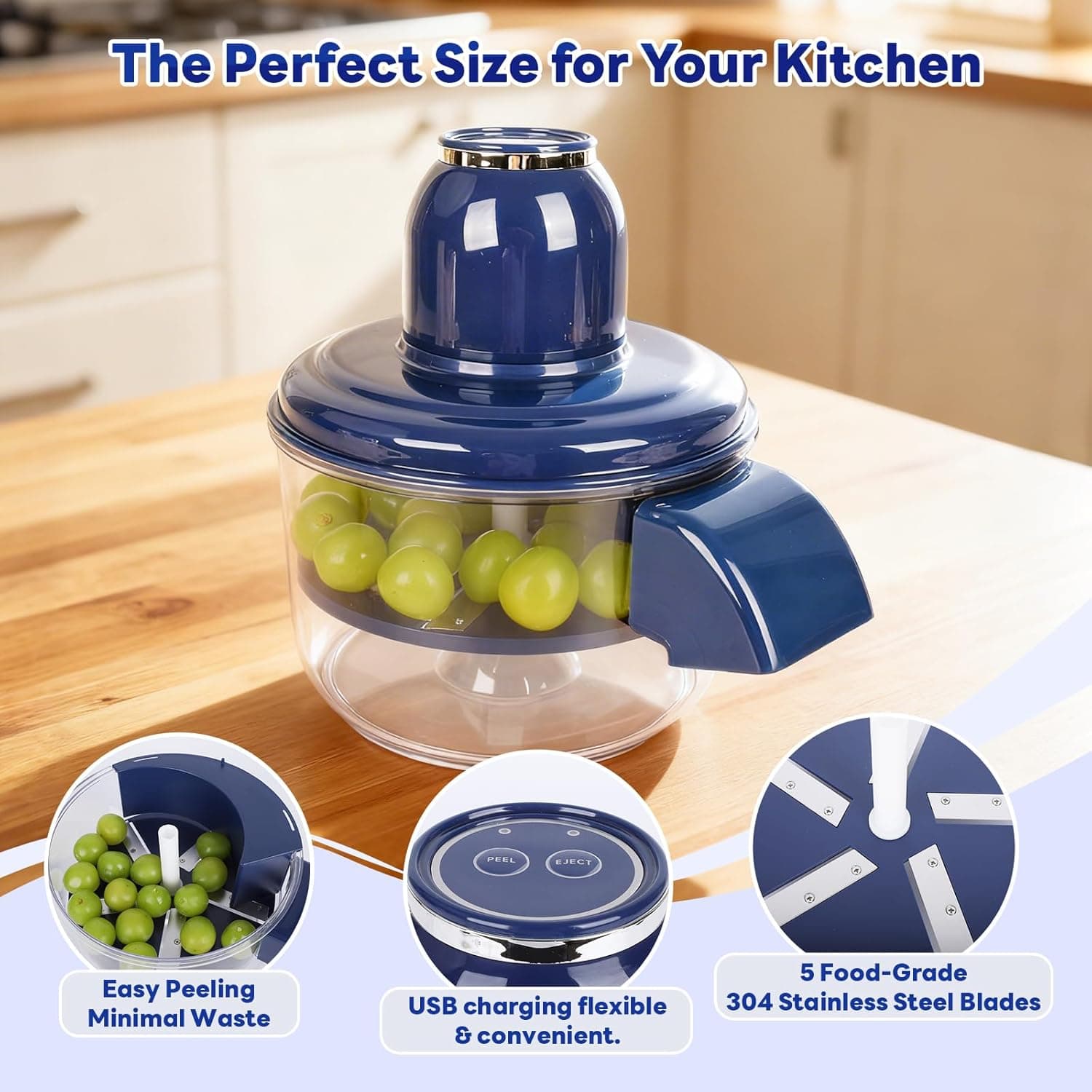 Automatic Grape Peeler Machine, Electric Garlic & Cherry Tomato Peeler Skin Remover Tool for Small Fruits, Effortless Peeling for Home Kitchen (Blue-1PC) thumbnail 2