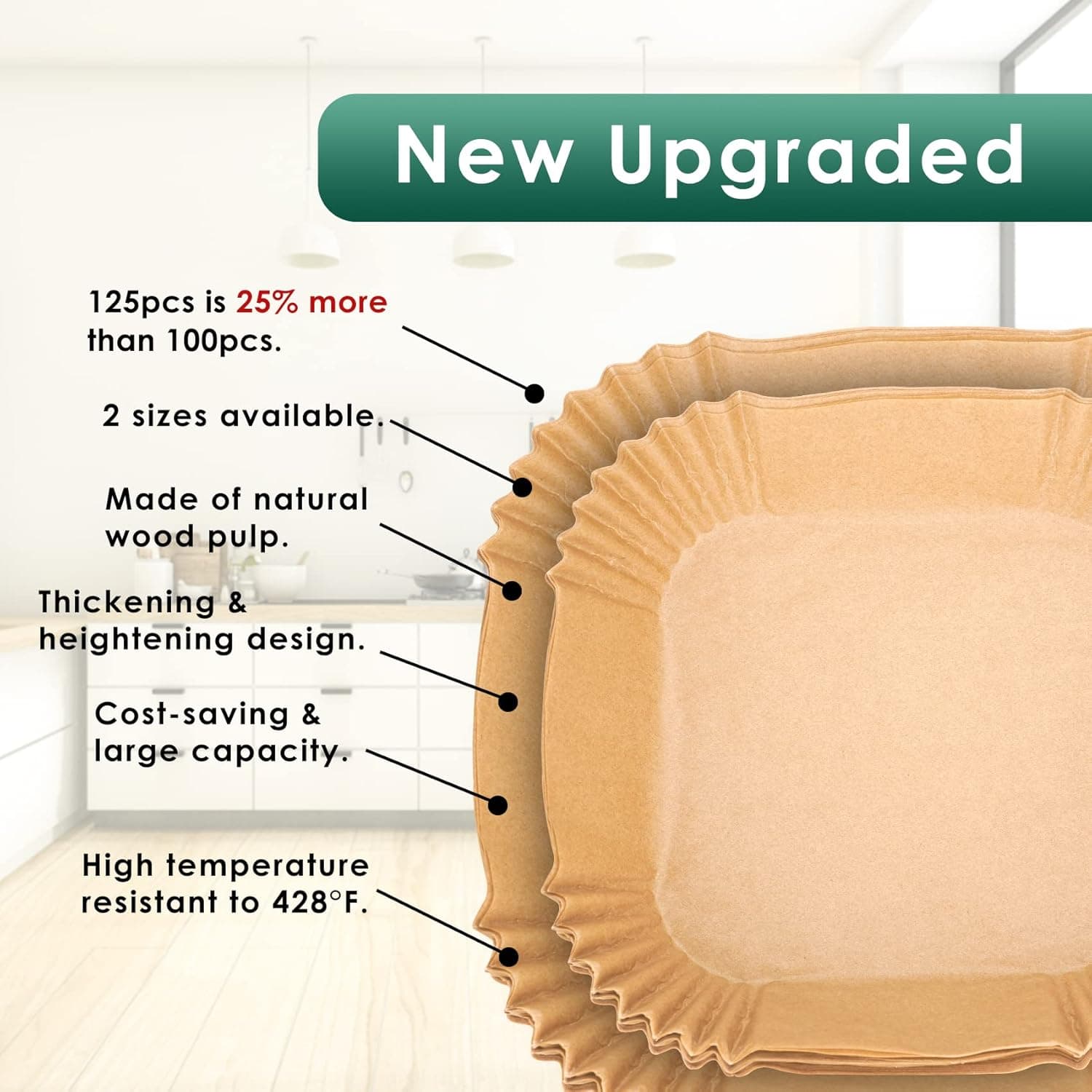 Air Fryer Paper Liners, 125Pcs Parchment Paper, Air Fryer Liners Disposable for Microwave, Non-Stick Air Fryer Liner Square Free of Bleach (8IN) thumbnail 7