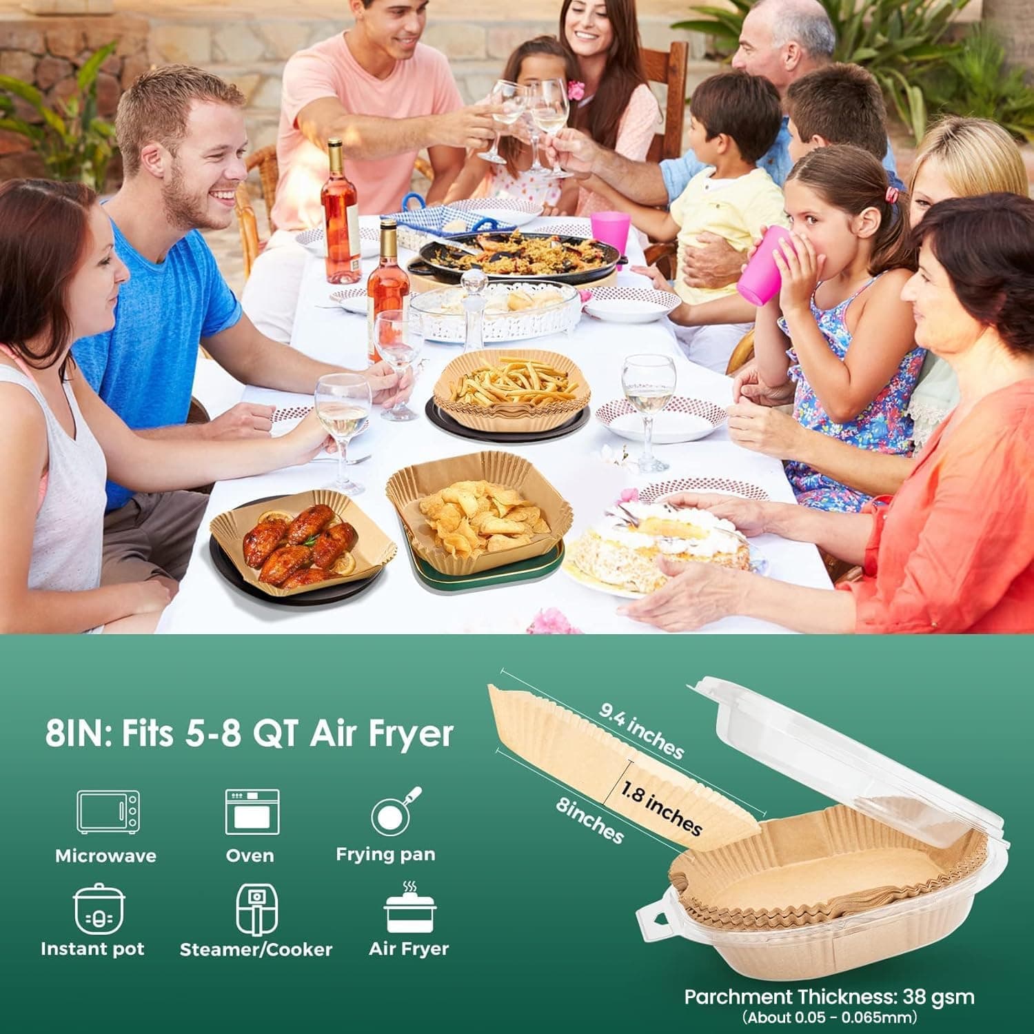 Air Fryer Paper Liners, 125Pcs Parchment Paper, Air Fryer Liners Disposable for Microwave, Non-Stick Air Fryer Liner Square Free of Bleach (8IN) thumbnail 2