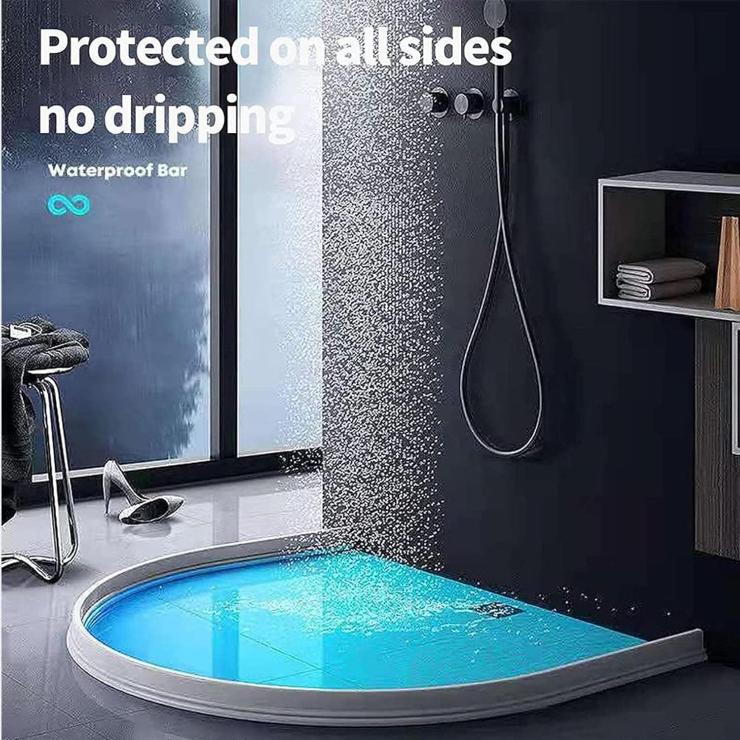DARZYS Shower Threshold Water Dam, Shower Water Barrier Silicone Wet Room Bathroom Floor Sealing Strip Shower Threshold Dam Shower Barrier(1.4m) thumbnail 5