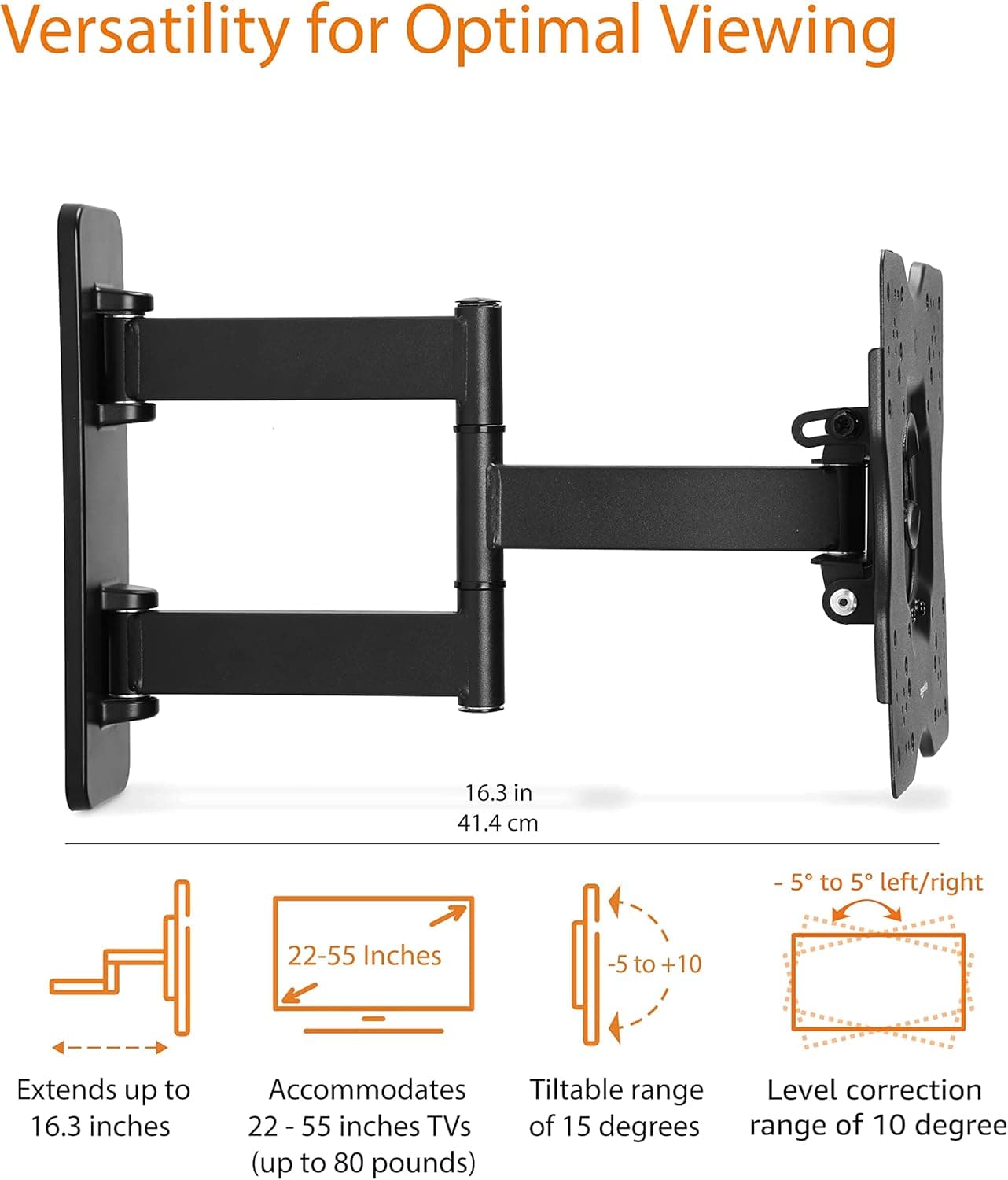Amazon Basics Full Motion Articulating TV Monitor Wall Mount for 26" to 55" TVs and Flat Panels up to 80 Lbs, Black thumbnail 3
