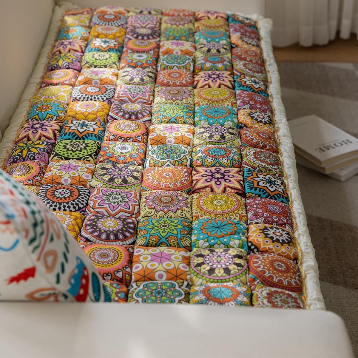 Funny Pet Couch Covers for Sofa Plush Checker Couch Cover for 3 Cushion Couch Sofa Pet Friendly (Bohemia Orange,70x150 cm/27.6x59.06 in) thumbnail 7