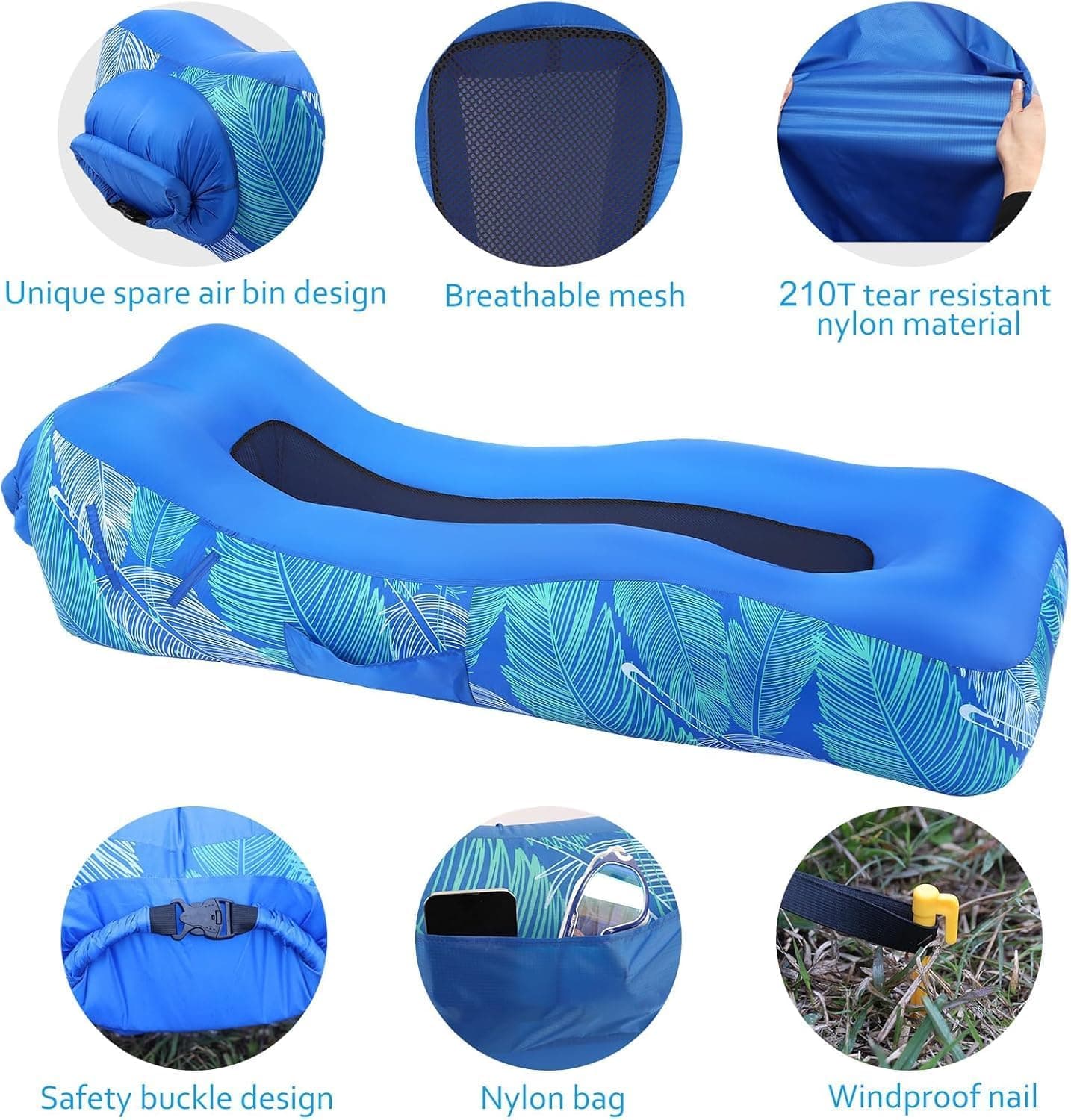 Inflatable Lounger Beach Chair with Sun-Shade Design, Waterproof Inflatable Couch Blow Up Beach Lounger, Portable Lounger Air Sofa for Backyard Hiking Festivals, Air Hammock for Camping thumbnail 5
