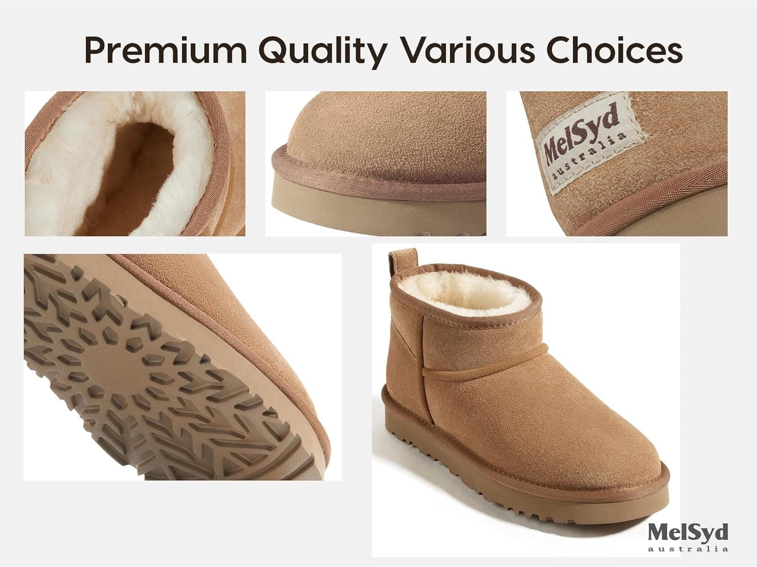 Mel&Syd 100% Australian Sheepskin Mini Boots with Arch Support Options - Warm Down to -22°F (-30°C) Thermal Ankle Booties - Waterproof Suede & Breathable Winter Shoes for Urban Commute & Office Wear thumbnail 6