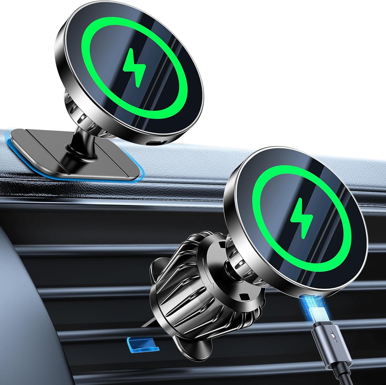Kaistyle for MagSafe Car Mount Charger【Stronger Magnets】iPhone Magnetic Wireless Car Charger【Dashboard+Vent】 for Magsafe Charger Cell Phone Car Mount for iPhone 17 Pro Max 16 15 14 13 12 MagSafe Cases