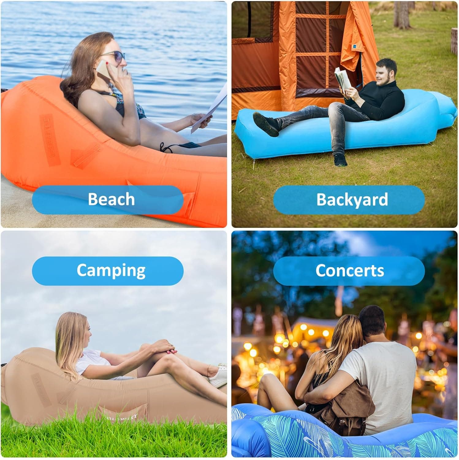 Inflatable Lounger Beach Chair with Sun-Shade Design, Waterproof Inflatable Couch Blow Up Beach Lounger, Portable Lounger Air Sofa for Backyard Hiking Festivals, Air Hammock for Camping thumbnail 2