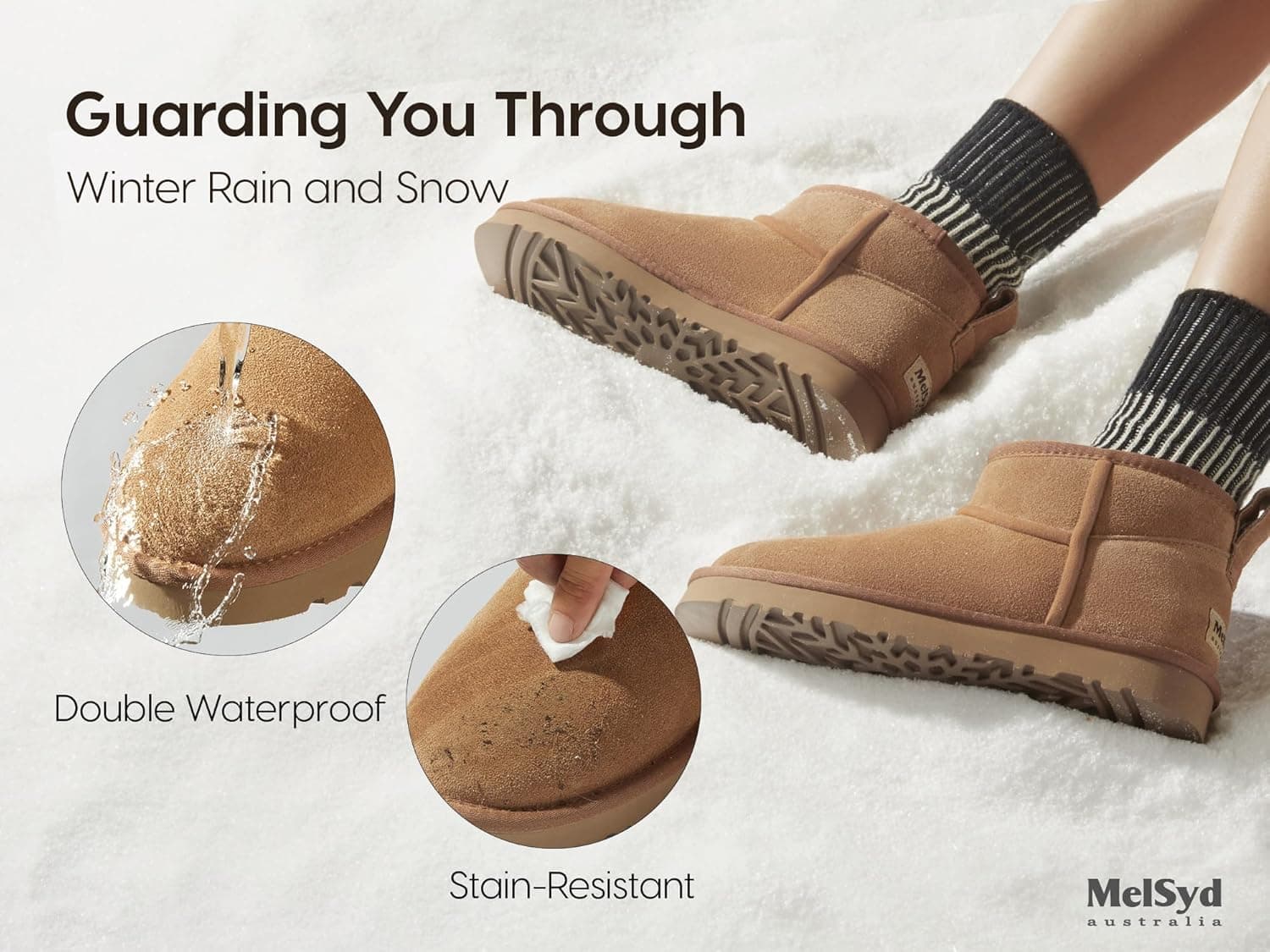 Mel&Syd 100% Australian Sheepskin Mini Boots with Arch Support Options - Warm Down to -22°F (-30°C) Thermal Ankle Booties - Waterproof Suede & Breathable Winter Shoes for Urban Commute & Office Wear thumbnail 5