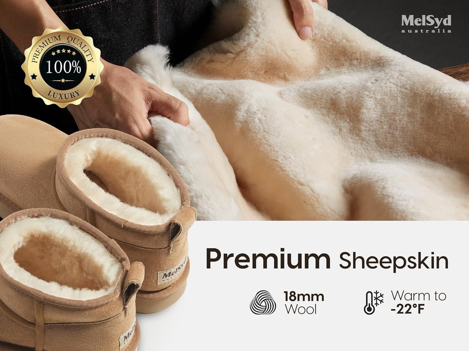 Mel&Syd 100% Australian Sheepskin Mini Boots with Arch Support Options - Warm Down to -22°F (-30°C) Thermal Ankle Booties - Waterproof Suede & Breathable Winter Shoes for Urban Commute & Office Wear thumbnail 3