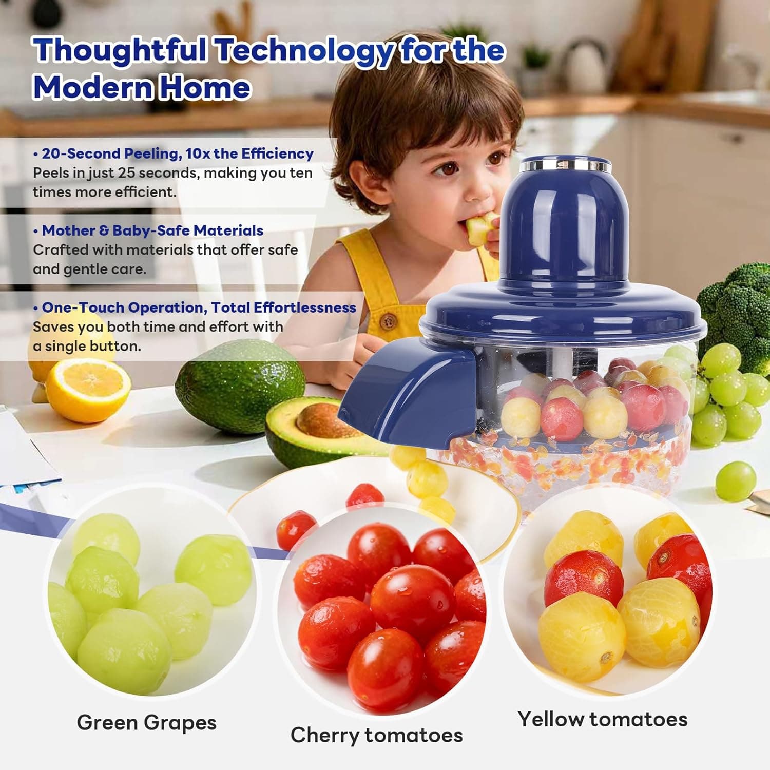 Automatic Grape Peeler Machine, Electric Garlic & Cherry Tomato Peeler Skin Remover Tool for Small Fruits, Effortless Peeling for Home Kitchen (Blue-1PC) thumbnail 4