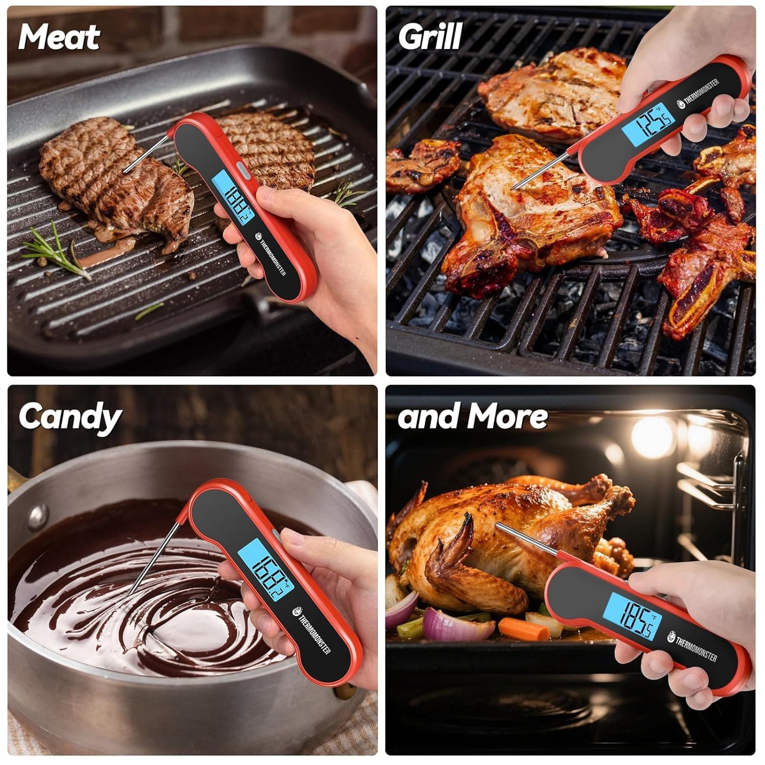 0.5 Sec Instant Read Meat Thermometer Digital with ±0.5℉ Precision, Food Thermometer for Cooking Kitchen Gadgets, Oven Grill Candy BBQ Essentials Accessories, Gifts for Him Dad Men Birthday, Red thumbnail 8