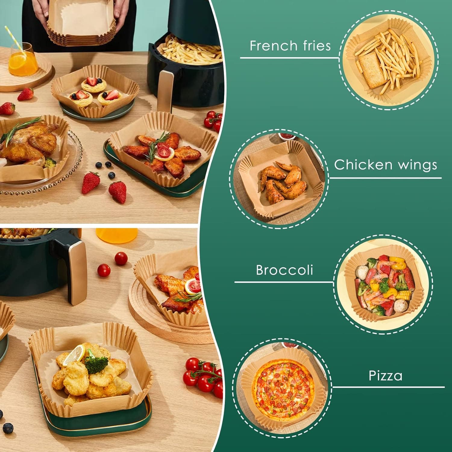 Air Fryer Paper Liners, 125Pcs Parchment Paper, Air Fryer Liners Disposable for Microwave, Non-Stick Air Fryer Liner Square Free of Bleach (8IN) thumbnail 6