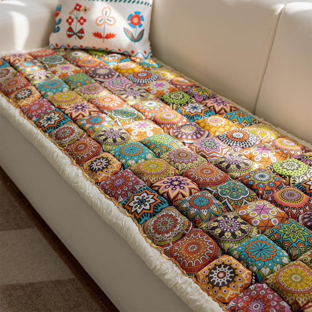 Funny Pet Couch Covers for Sofa Plush Checker Couch Cover for 3 Cushion Couch Sofa Pet Friendly (Bohemia Orange,70x150 cm/27.6x59.06 in) thumbnail 8