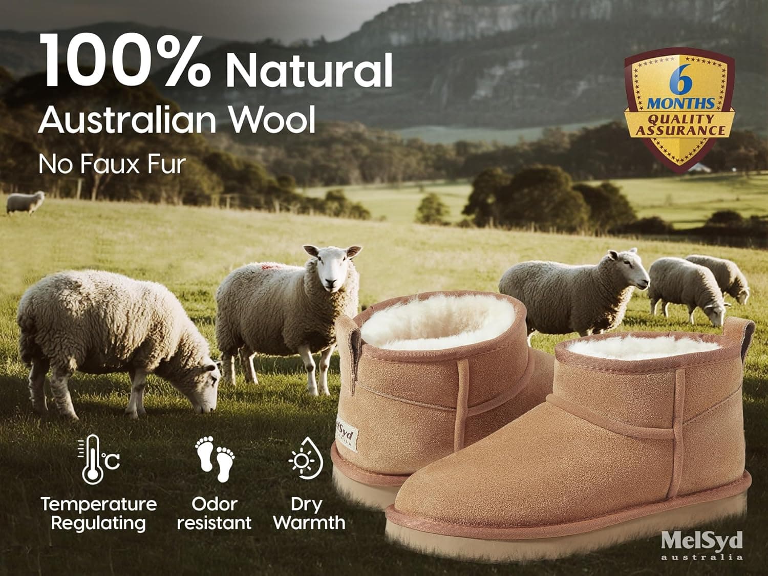 Mel&Syd 100% Australian Sheepskin Mini Boots with Arch Support Options - Warm Down to -22°F (-30°C) Thermal Ankle Booties - Waterproof Suede & Breathable Winter Shoes for Urban Commute & Office Wear thumbnail 2