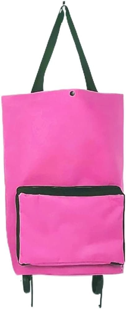 Folding Shopping Bag Shopping Buy Food Trolley Bag on Wheels Bag Buy Vegetables Shopping Organizer (Rose Red 28x 19cm)
