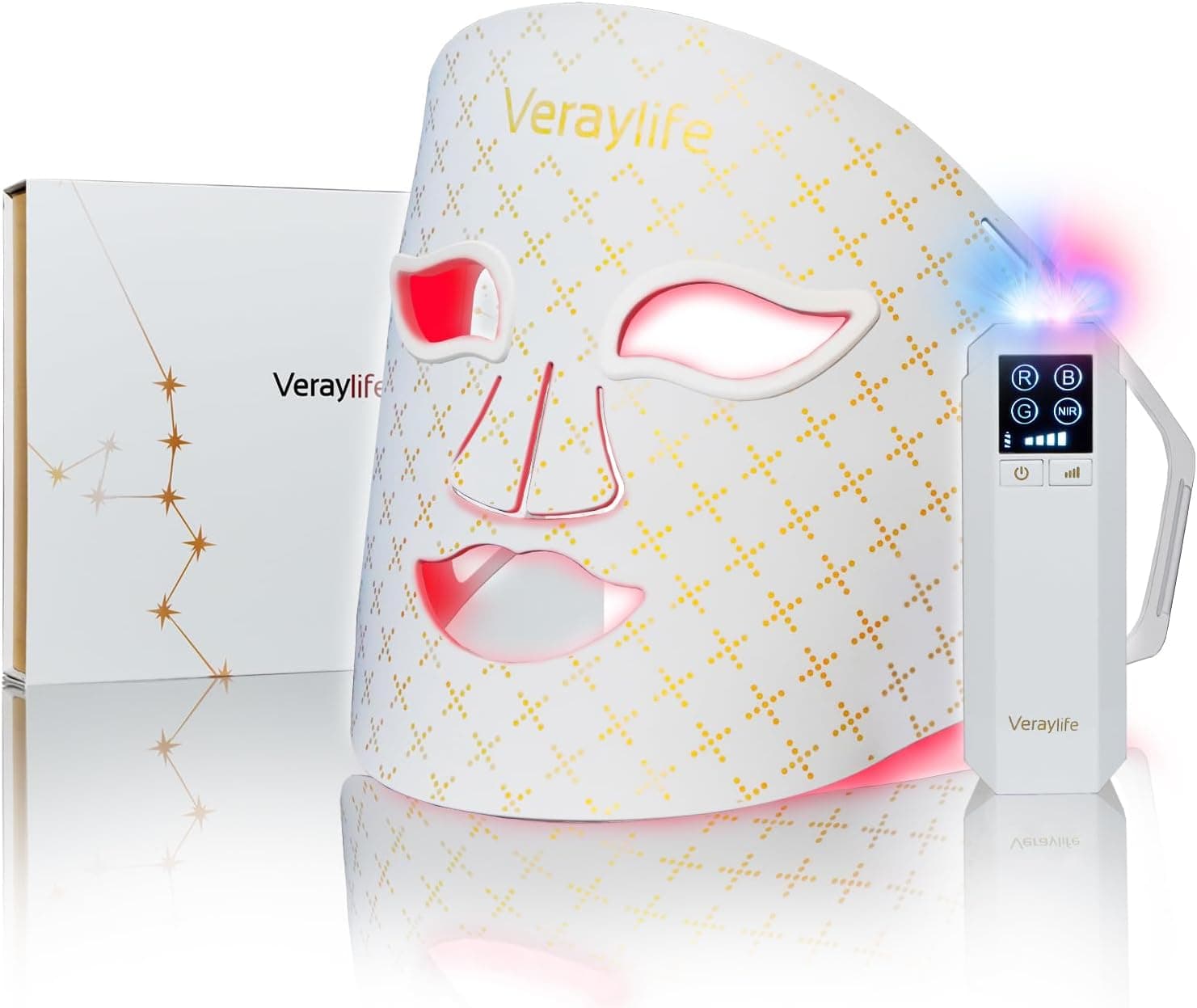 Red Light Therapy Mask for Face, LED Facial Mask, Skin Care Light with Near Infrared 850nm & Adjustable Blue Light, Portable Home Device with 7 Colors & 8 Modes, 432 Beads Pro LEDs (White-C)