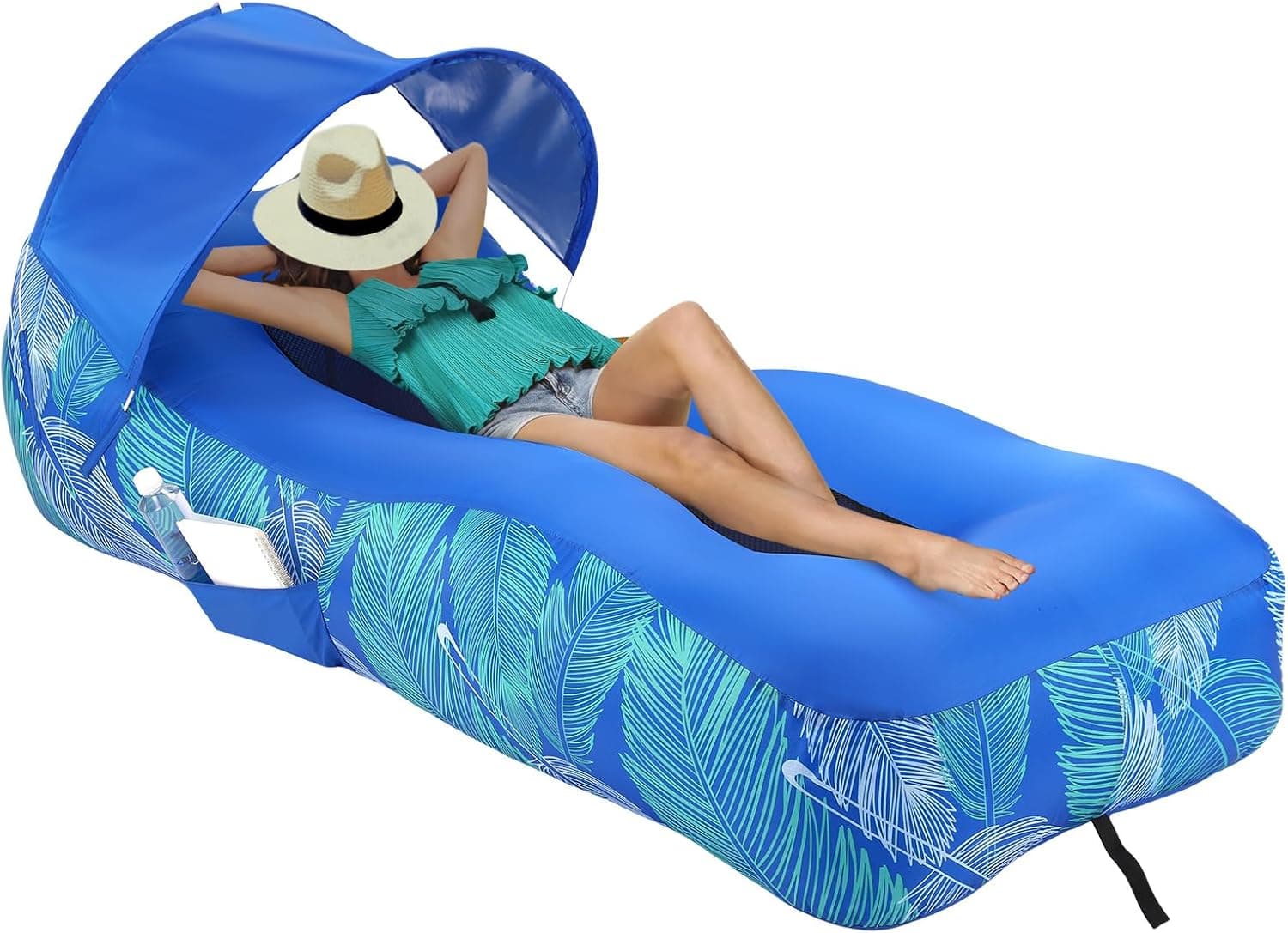 Inflatable Lounger Beach Chair with Sun-Shade Design, Waterproof Inflatable Couch Blow Up Beach Lounger, Portable Lounger Air Sofa for Backyard Hiking Festivals, Air Hammock for Camping